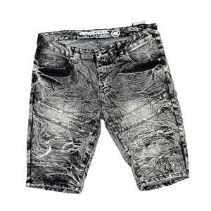Mecca  Mens Size 34 Jean Shorts Black Acid Wash Stretch Fit Y2K Style